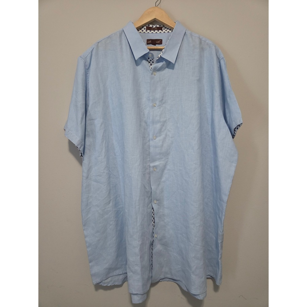 St. Patrick Mens 3XL Light Blue 100% Linen Short Sleeve Button Down Shirt